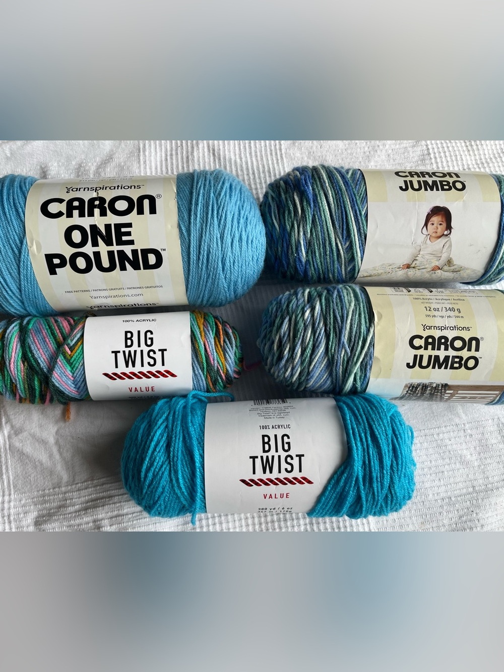 Caron One Pound & Big Twist Yarn Lot - Bright Blue & Multicolor Acrylic Yarn